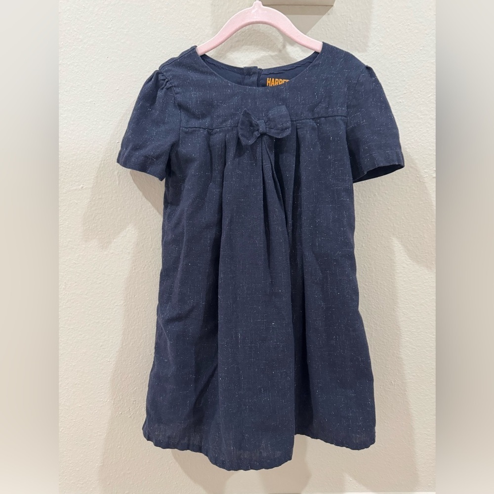 Harper Canyon Kids Navy Cotton Dress with silver glitter thread and bow size 5